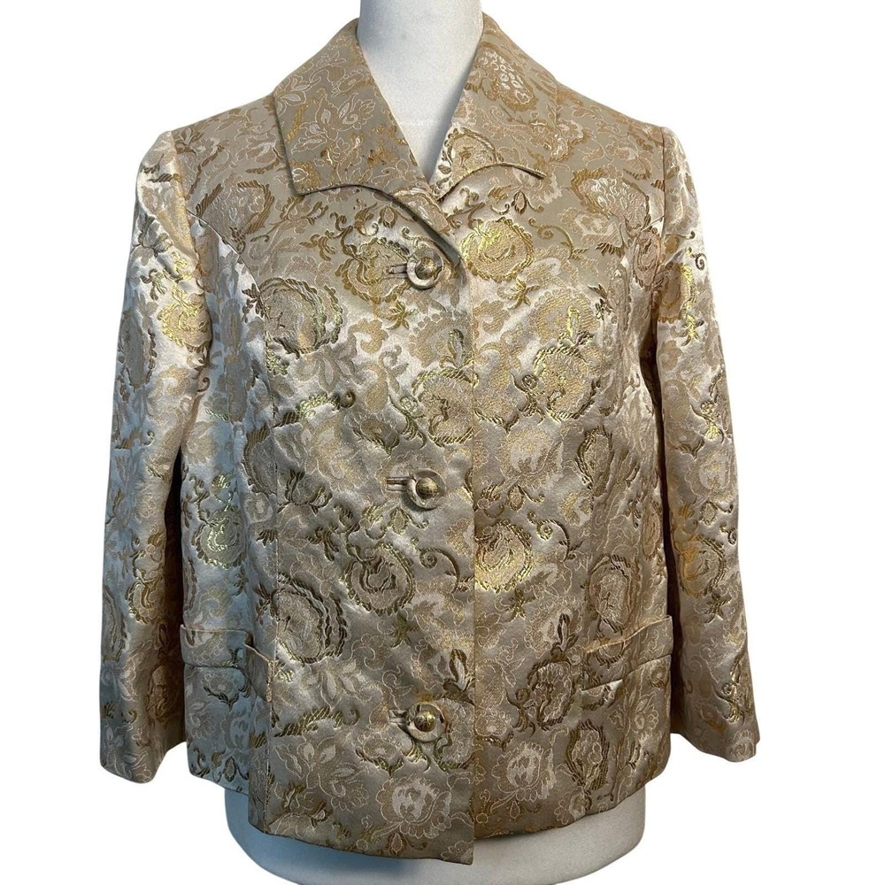Vintage Brocade Cocktail Jacket Silk Metallic‎ Custom Tailored , 60s/70s
